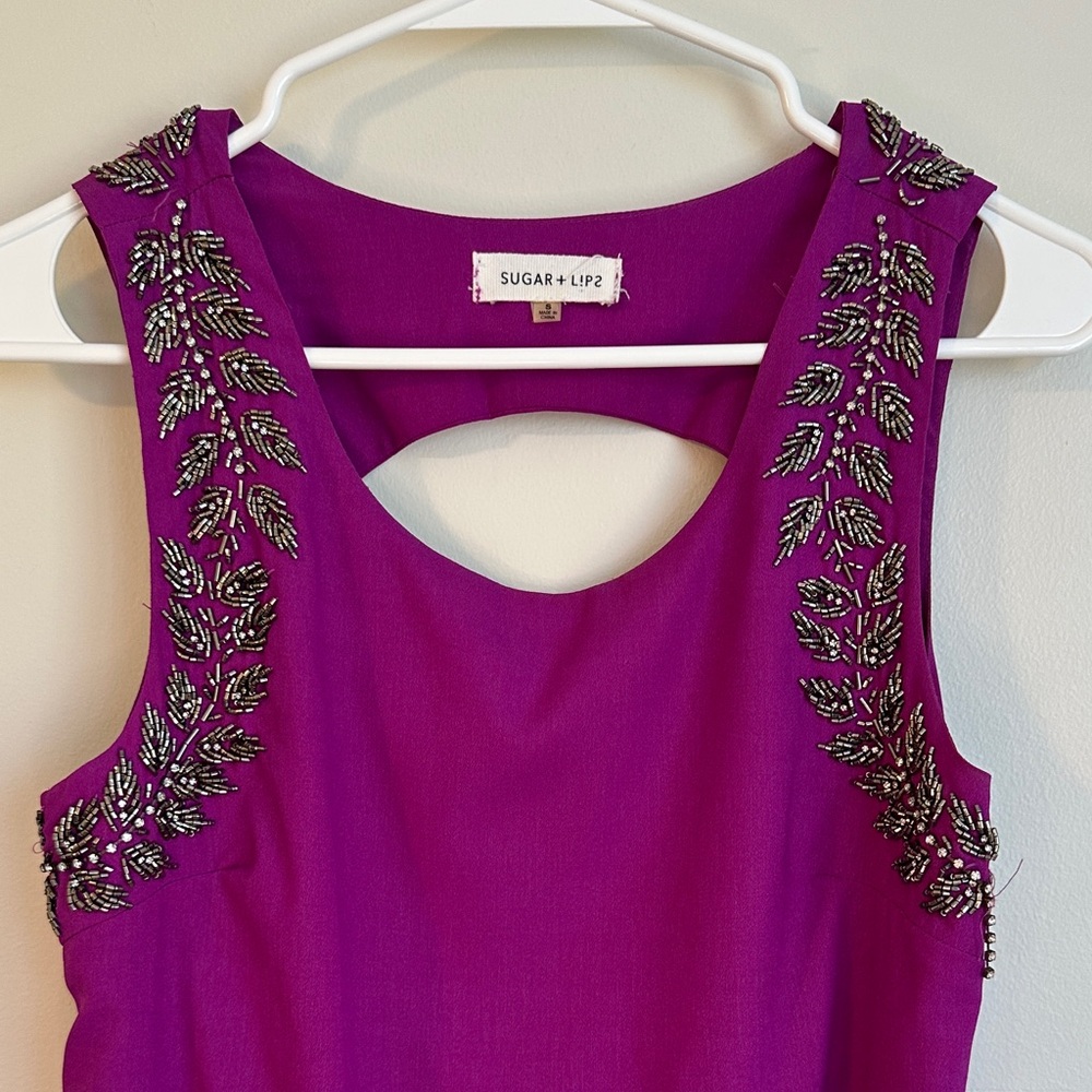 Sugarlips Purple Backless Dress with Embellished/Beaded Shoulders - Picture 4 of 8